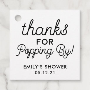 Merci pour les étiquettes Popping By Shower Favor