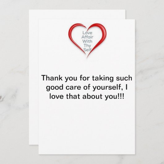 Merci pour prendre soin de vous-même, carte (Devant / Derrière)