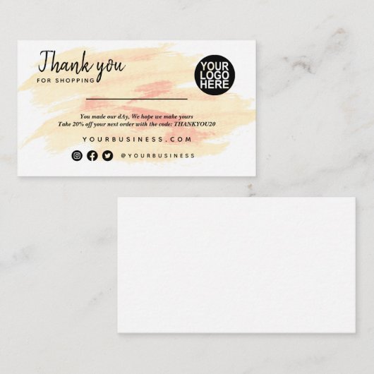 Merci Pour Vos Cartes De Commande Modèle Small Bus (Devant / Derrière)