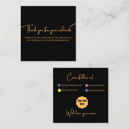 Merci Pour Vos Cartes de visite De Commandes (Devant / Derrière)