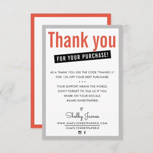 MERCI POUR VOTRE ACHAT client insérer orange (Devant / Derrière)