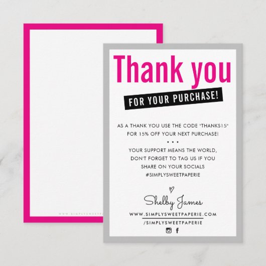 MERCI POUR VOTRE ACHAT Moderne insert client (Devant / Derrière)