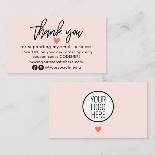 Merci Pour Votre Carte de visite Code Coupon De Co (Devant / Derrière)