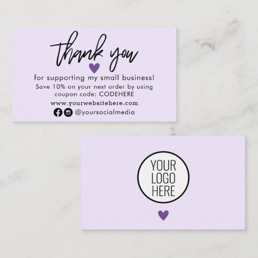 Merci Pour Votre Carte de visite Code Coupon De Co (Devant / Derrière)