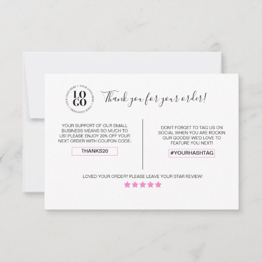 Merci Pour Votre Commande Carte De Remise Client (Devant)