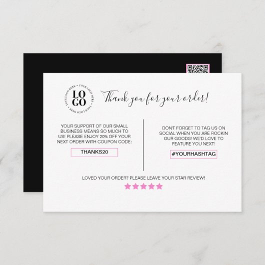 Merci Pour Votre Commande Carte De Remise Client (Devant / Derrière)