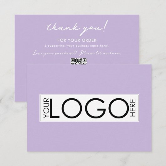 Merci pour votre commande de carte violette pour l (Devant / Derrière)