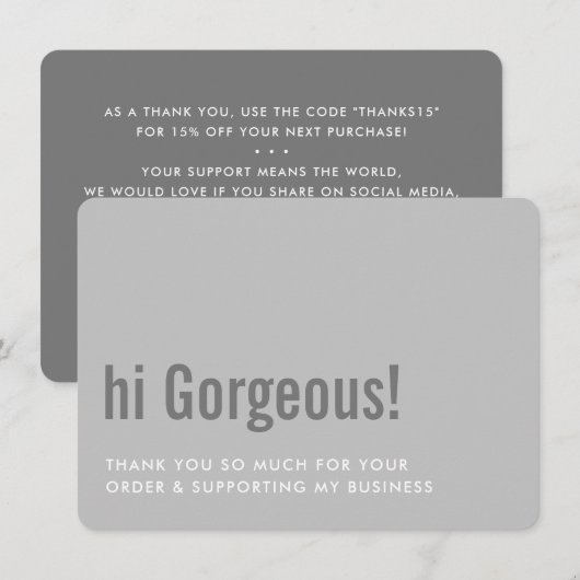MERCI POUR VOTRE COMMANDE fun insérer gris gris (Devant / Derrière)