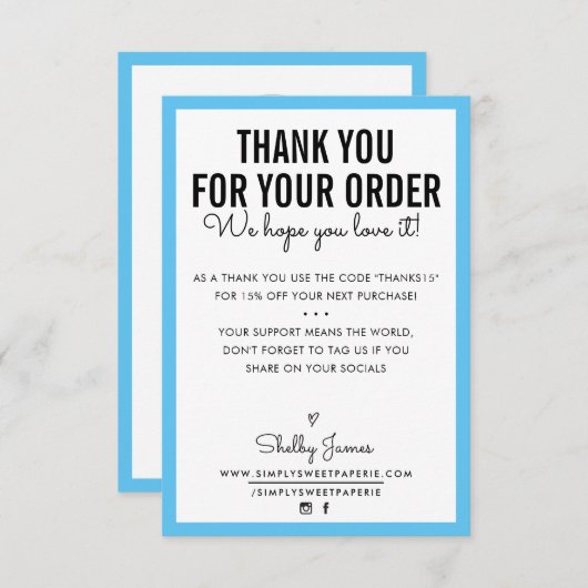 MERCI POUR VOTRE COMMANDE glam insérer moderne aqu (Devant / Derrière)