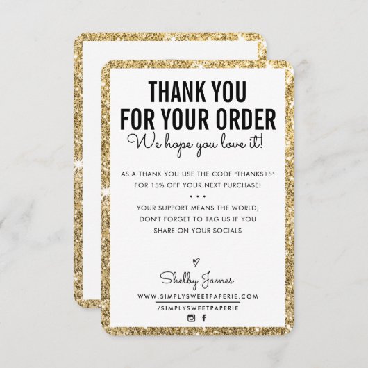 MERCI POUR VOTRE COMMANDE glam insert paillettes o (Devant / Derrière)