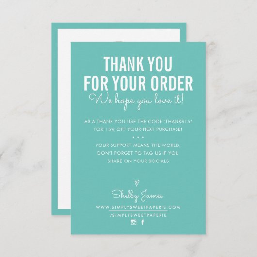 MERCI POUR VOTRE COMMANDE insérer menthe d'encre b (Devant / Derrière)