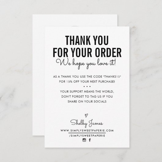 MERCI POUR VOTRE COMMANDE insérer moderne noir bla (Devant / Derrière)