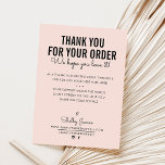 MERCI POUR VOTRE COMMANDE insérer moderne rose pâl<br><div class="desc">par kat massard >>> WWW.SIMPLYSWEETPAPERIE.COM<<< Envoyer et message de MERCI spécial supplémentaire avec style et pizzazz pour vos clients. Ajoutez votre logo et avez même écrit une note personnelle sur le dos - excellent service à la clientèle professionnel qui les maintiendra revenir! CONSEIL 1. Pour redimensionner / repositionner les images,...</div>