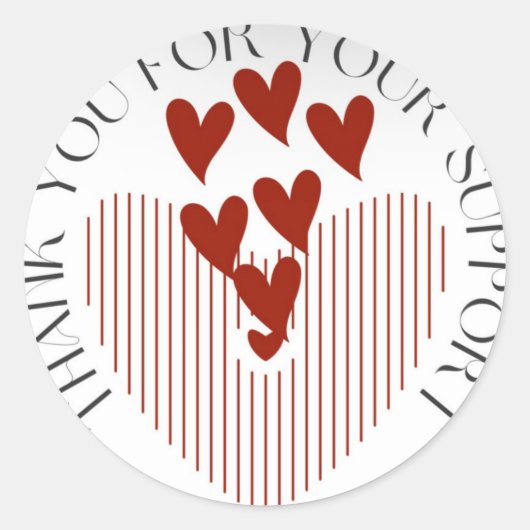 Merci Pour Votre Support Sticker Rond Coeur Rouge (Devant)