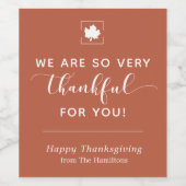 Merci pour vous Thanksgiving Vin Étiquette en roui (Étiquettes simples)