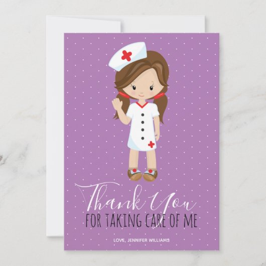 Merci Purple Script Brunette Caricature Nurse (Devant)