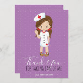 Merci Purple Script Brunette Caricature Nurse (Devant / Derrière)