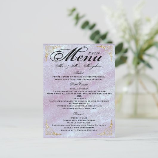 Merci rose de menu de dîner de mariage de lavande (Debout devant)