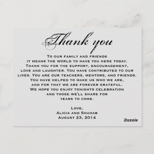 Merci rose de menu de dîner de mariage de lavande (Dos)