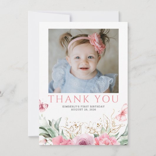 Merci rose Floral Anniversaire Carte photo (Devant)