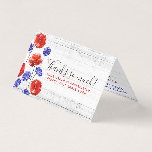 Merci Rouge Poppy & Cornflower Rustic Wood Card (Front)