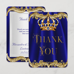 Merci Royal Blue Navy Mariage Couronne Dorée