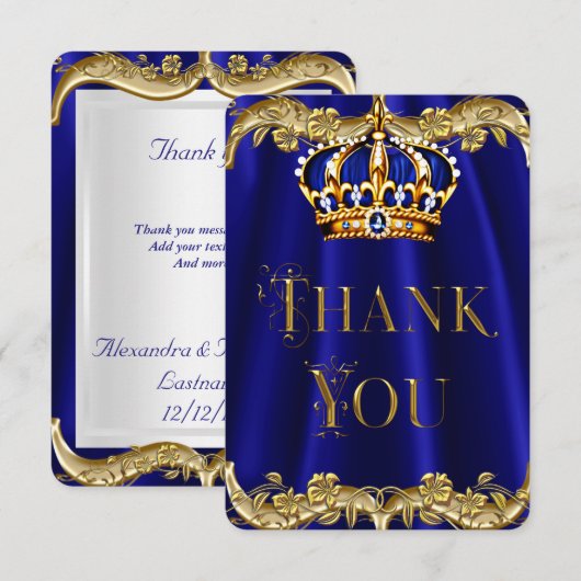 Merci Royal Blue Navy Mariage Couronne Dorée (Devant / Derrière)
