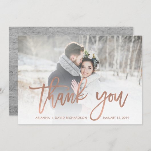 Merci rustique | Faux Rose Gold Mariage Photo (Devant / Derrière)