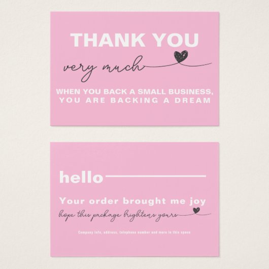 Merci Satisfaction du client Coeur de note rose (Devant & derrière)