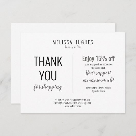 Merci Simple Pour Acheter Carte De Réduction (Devant / Derrière)