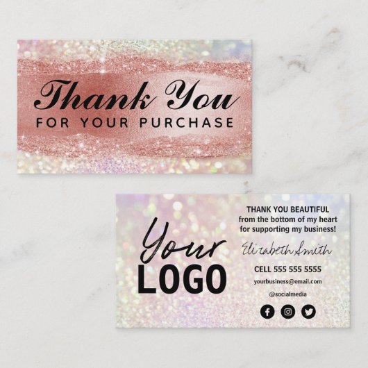 Merci Sparkly Pour Vos Cartes De Commande Rose Gol (Devant / Derrière)