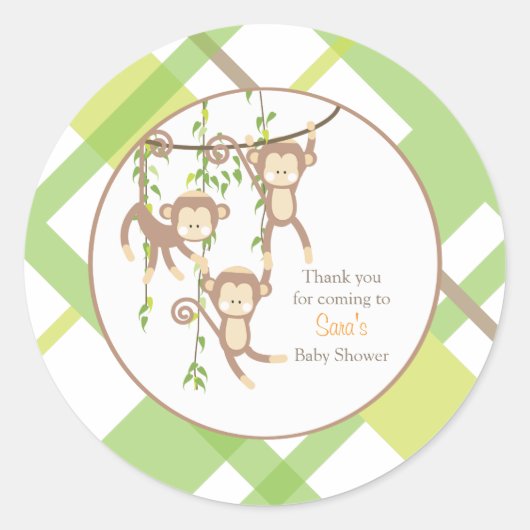 Merci | Sticker Baby shower des singes triplet (Devant)