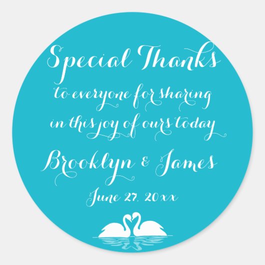 Merci Stickers Mariage Blanc Bleu Avec Cygnes (Devant)