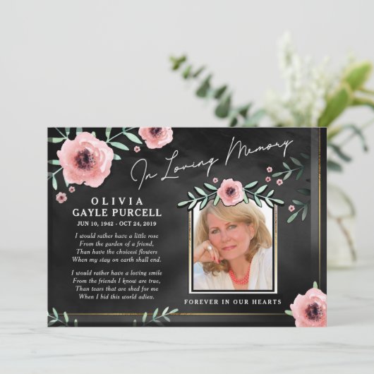 Merci Sympathie Black & Rose Floral Carte photo (Debout devant)