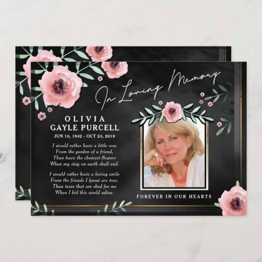 Merci Sympathie Black & Rose Floral Carte photo (Devant / Derrière)