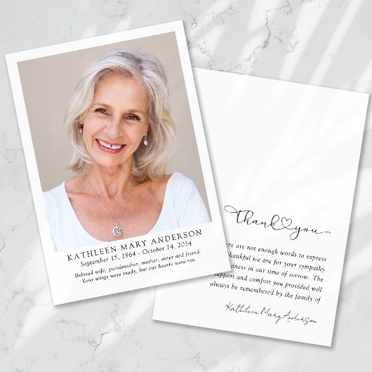 Merci Sympathy Carte photo funéraire