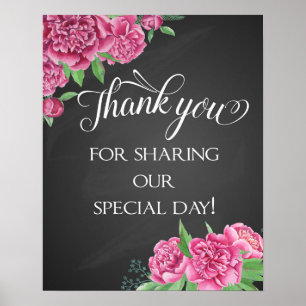 Merci tableau noir mariage pivoine rose florale