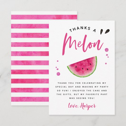 Merci Un Melon Pastèque Anniversaire Rose (Devant / Derrière)