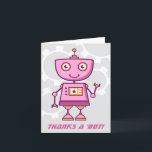 Merci un robot rose moderne Bot filles anniversair<br><div class="desc">Les notes de remerciement pour les enfants sur le thème des robots sont accompagnées d'un mignon robot futuriste agitant un robot rose et orange avec des engrenages mécaniques gris dans l'arrière - plan. "Merci un "bot" texte peut être personnalisé.</div>