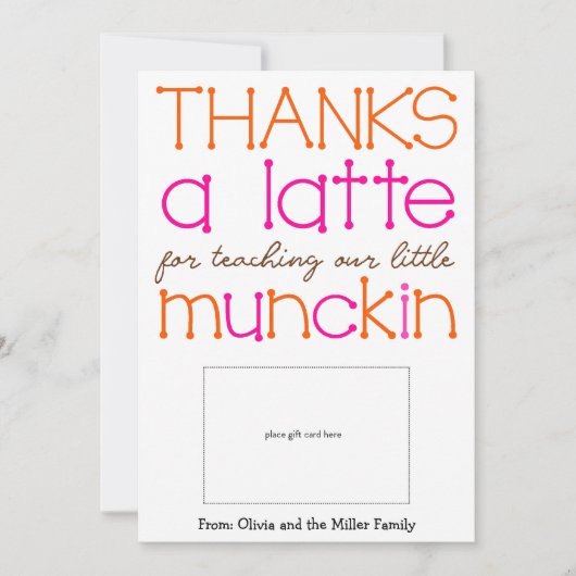 Merci une carte d'appréciation de l'enseignant en  (Devant)