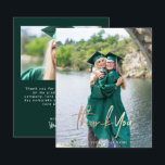 Merci Vert foncé - Graduation  Carte photo<br><div class="desc">Personnalisez facilement ces élégantes Cartes de Remerciements Photo avec deux photos mariages à l'avant et à l'arrière : une photo verticale complète avec un dégradé de marbre blanc et "merci" en vert foncé et faux or métallisé et typographie lettrée à la main, et une photo horizontale de paysage à l'arrière,...</div>