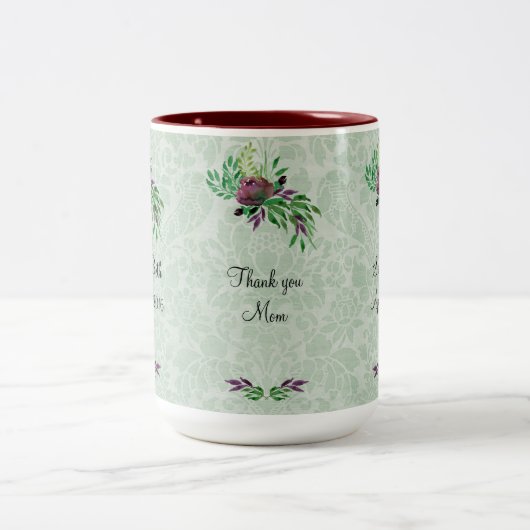 Merci vert Mint Damask 15 oz Mug à deux tons (Centre)