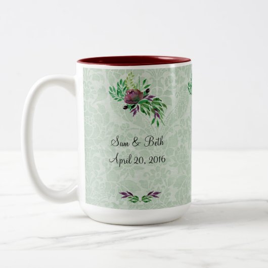 Merci vert Mint Damask 15 oz Mug à deux tons (Gauche)