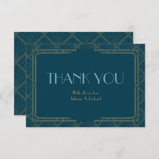 Merci vintage de mariage d'art déco (Devant / Derrière)