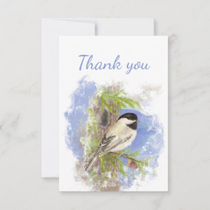 Merci Watercolor Chickadee Oiseau Faune Art
