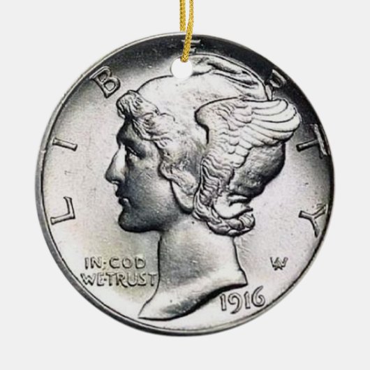 Mercury Dime Money Ornament. Keramisch Ornament (Voorkant)