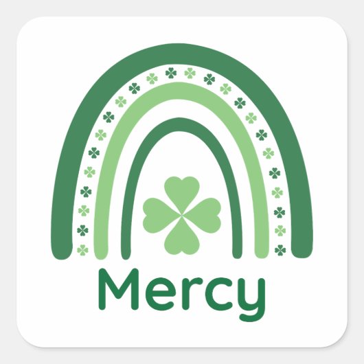 Mercy Name Clover Boho Rainbow Vierkante Sticker (Voorkant)