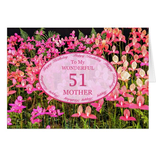 Mère 51e anniversaire avec fleurs roses (Devant horizontal)