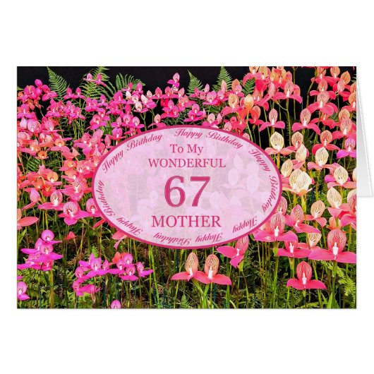 Mère 67ème anniversaire avec fleurs roses (Devant horizontal)