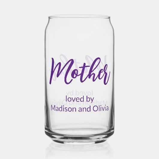 Mère aimée par les noms des enfants Purple Script (Verso)